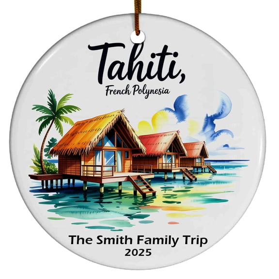 Tahiti French Polynesia Overwater Bungalows Christmas Ornament, Collection of City Travel Souvenirs for Family and Friends, Christmas Tree Ornament City Travel, Trips of The Year