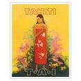 thumbnail image 1 of Tahiti French Polynesia - Tahitian Beauty - TAI Airlines - Vintage Airline Travel Poster by V. Schiavone c.1955 - Fine Art Matte Paper Print (Unframed) 16x20in, 1 of 4