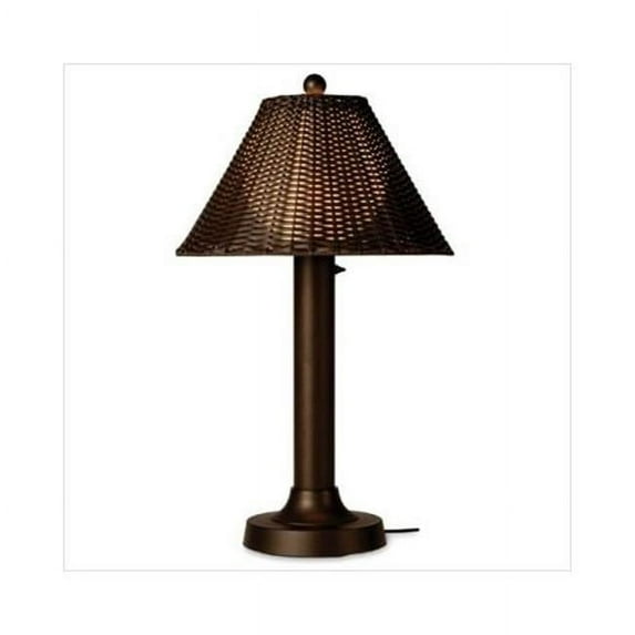 Tahiti II 34 in. Table Lamp 17217 with 2 in. bronze tube body and tight weave flat wicker walnut shade
