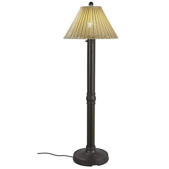 Tahiti II 60 in. Floor Lamp 19207 with 3 in. bronze tube body and tight weave flat wicker stone shade
