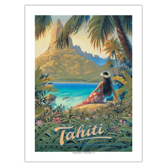 Tahiti - Isle of Paradise - Society Islands - Vintage Travel Poster by Kerne Erickson - Fine Art Matte Paper Print (Unframed) 18x24in