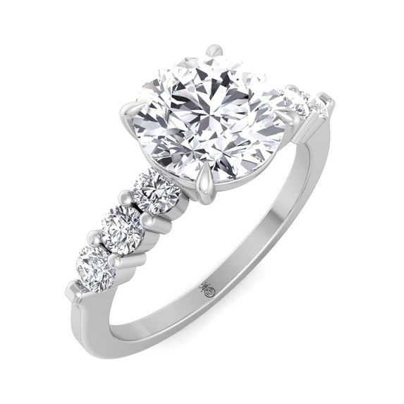 Tahiti - Moissanite Round Cut Lab Diamond Engagement Ring with Sidestones