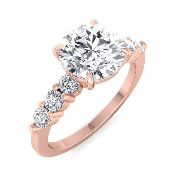 Tahiti - Moissanite Round Cut Lab Diamond Engagement Ring with Sidestones
