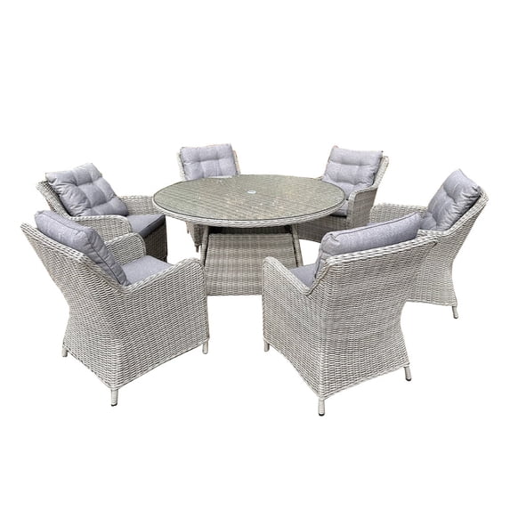 Tahiti Patio Dining Set 7-Piece Outdoor Furniture Sets Outdoor Patio Furniture Conversation Set with Dining Chairs and Round Patio Dining Table Set with Cushions Patio Set Chairs for Outside, Grey