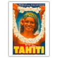 thumbnail image 1 of Tahiti - Pearl of the Pacific - French Settlements - Tahitian Woman with Lei - Vintage Travel Poster by A. Doquene c.1930s - Master Art Print (Unframed) 9in x 12in, 1 of 4