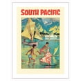 thumbnail image 1 of Tahiti South Pacific - Steamships SS Mariposa SS Monterey - Vintage Ocean Liner Travel Poster by Louis Macouillard c.1955 - Bamboo Fine Art 290gsm Paper (Unframed) 12x16in, 1 of 4