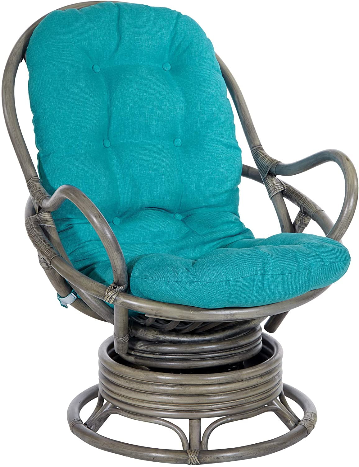 Tahiti Swivel Rocker Chair with Grey Washed Rattan Frame Grey Fabric