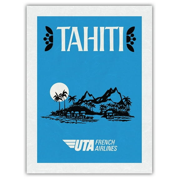 Tahiti - UTA (Union des Transports Aériens) - French Airlines - Vintage Airline Travel Poster c.1960s - Japanese Unryu Rice Paper Art Print 24 x 32 in
