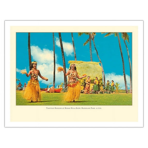 Tahitian Dancers at Kodak Hula Show - Kapiolani Park Hawaii - Vintage Travel Poster c.1950s - Fine Art Matte Paper Print (Unframed) 20x26in