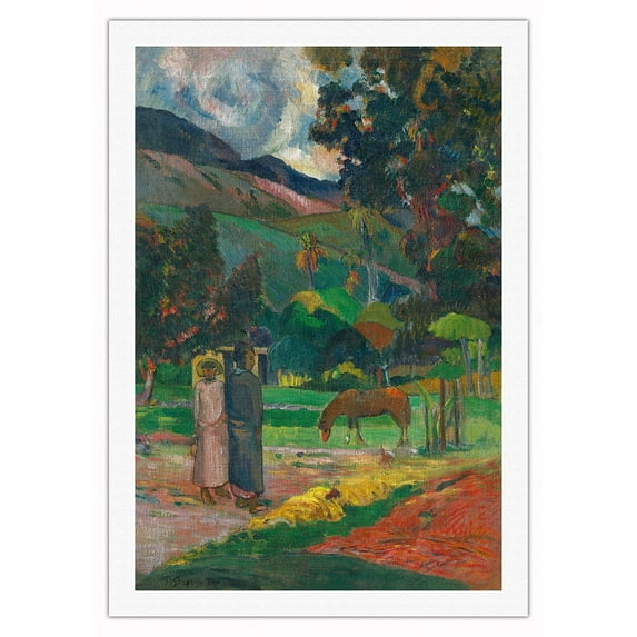 Tahitian Landscape - From an Original Color Painting by Paul Gauguin c.1892 - Fine Art Rolled Canvas Print 27in x 40in