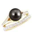 thumbnail image 1 of Rosec Jewels Tahitian Pearl Wedding Bridal Ring Set of 2 - Black Pearl Engagement Ring with Enhancer - AAA Quality, 10K Yellow Gold, US 4.50, 1 of 9