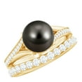 thumbnail image 1 of Rosec Jewels Tahitian Pearl Solitaire Ring Set with Moissanite - AAA Quality 8 mm Black Pearl Engagement Ring with Band - Jewelry Box included, 18K Yellow Gold, US 11.50, 1 of 9