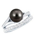 thumbnail image 1 of Rosec Jewels Tahitian Pearl Wedding Bridal Ring Set - 7.5 Carat Black Pearl Engagement Ring with Enhancer - AAA Quality, 925 Sterling Silver, US 4.00, 1 of 9