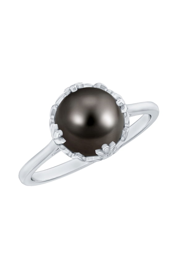 Genuine Black Tahitian Pearl Solitaire Ring for Women - Nature Inspired Ring - 8 mm - AAA Quality - With Jewelry Box, 925 Sterling Silver, US 4.00