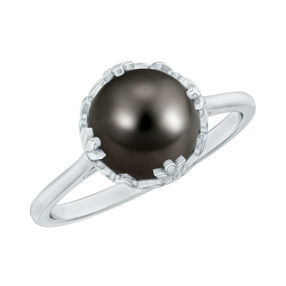 Rosec Jewels Genuine Black Tahitian Pearl Solitaire Ring for Women - Nature Inspired Ring - 8 mm - AAA Quality - With Jewelry Box, 925 Sterling Silver, US 4.00