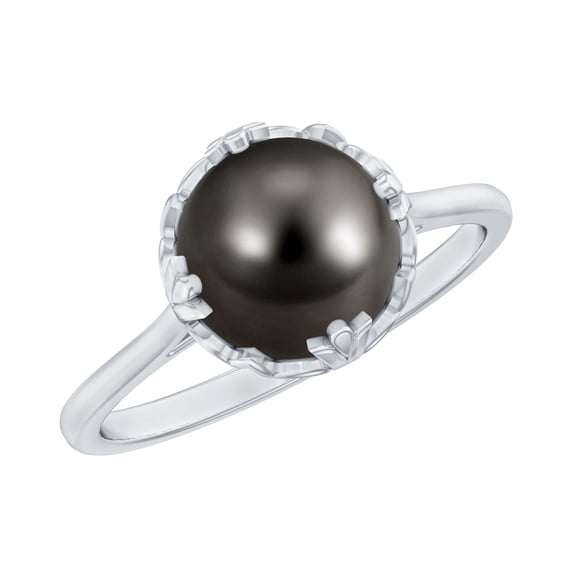 Rosec Jewels Genuine Black Tahitian Pearl Solitaire Ring for Women - Nature Inspired Ring - 8 mm - AAA Quality - With Jewelry Box, 925 Sterling Silver, US 5.50