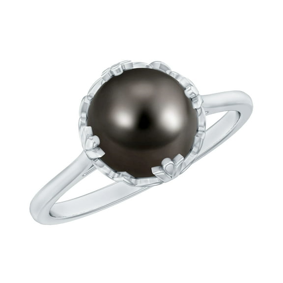 Rosec Jewels Genuine Black Tahitian Pearl Solitaire Ring for Women - Nature Inspired Ring - 8 mm - AAA Quality - With Jewelry Box, 925 Sterling Silver, US 8.50