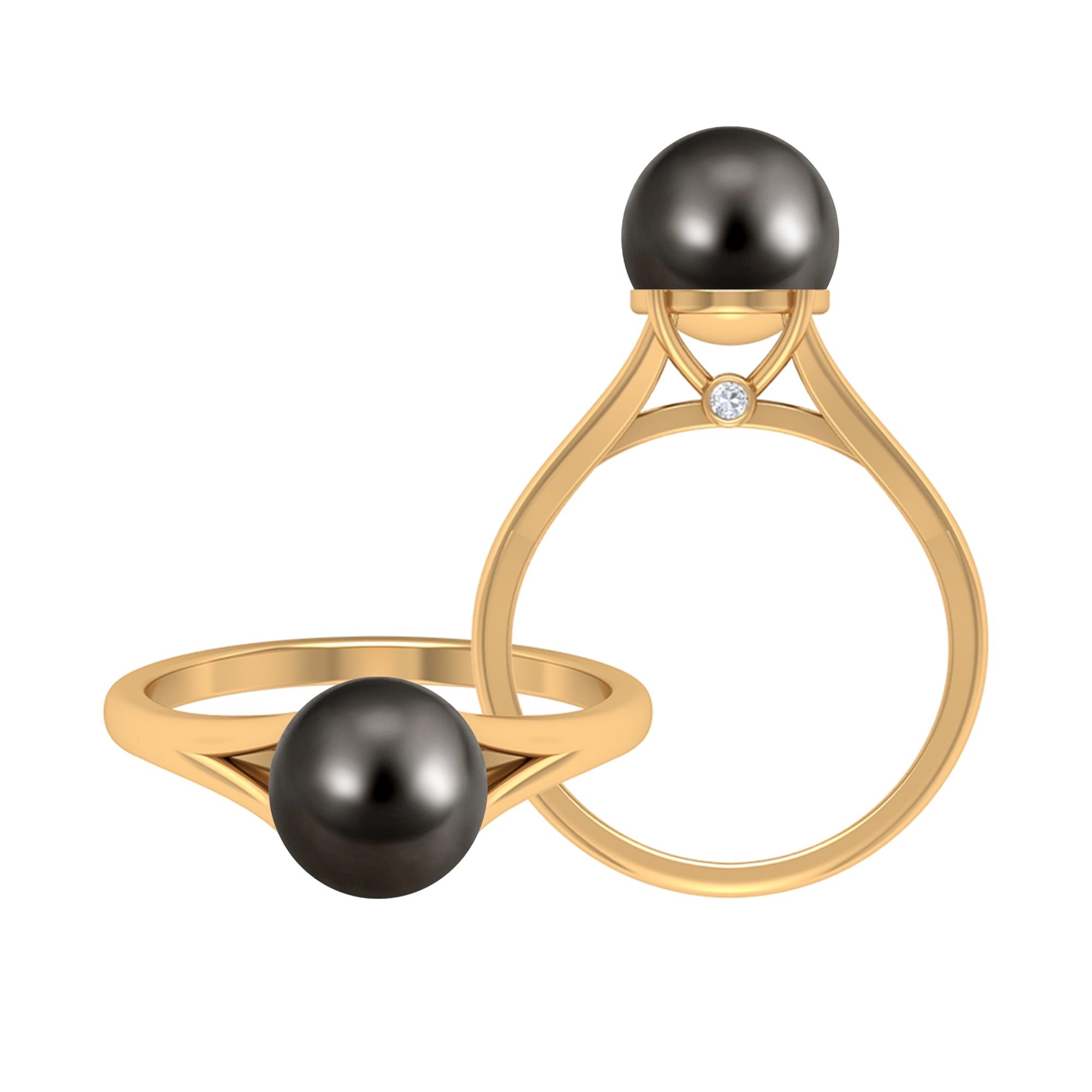 Tahitian Pearl Solitaire Ring with Diamond in Gold Black Pearl Ring for Women 8 mm 8.25 CT AAA Grade 14K Yellow Gold US 5.50 Walmart Business Supplies