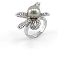 thumbnail image 1 of Tahitian Shell Grey Pearl Pave CZ Swarovski Stripe Flower Design Ring Rodium Plated Size 5, 1 of 1