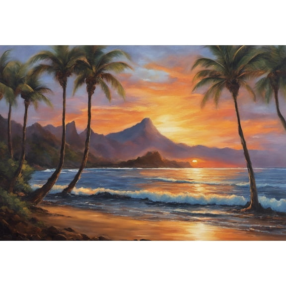 Tahitian Sunset Painting I - 12" x 18" Art Print Wall Decor