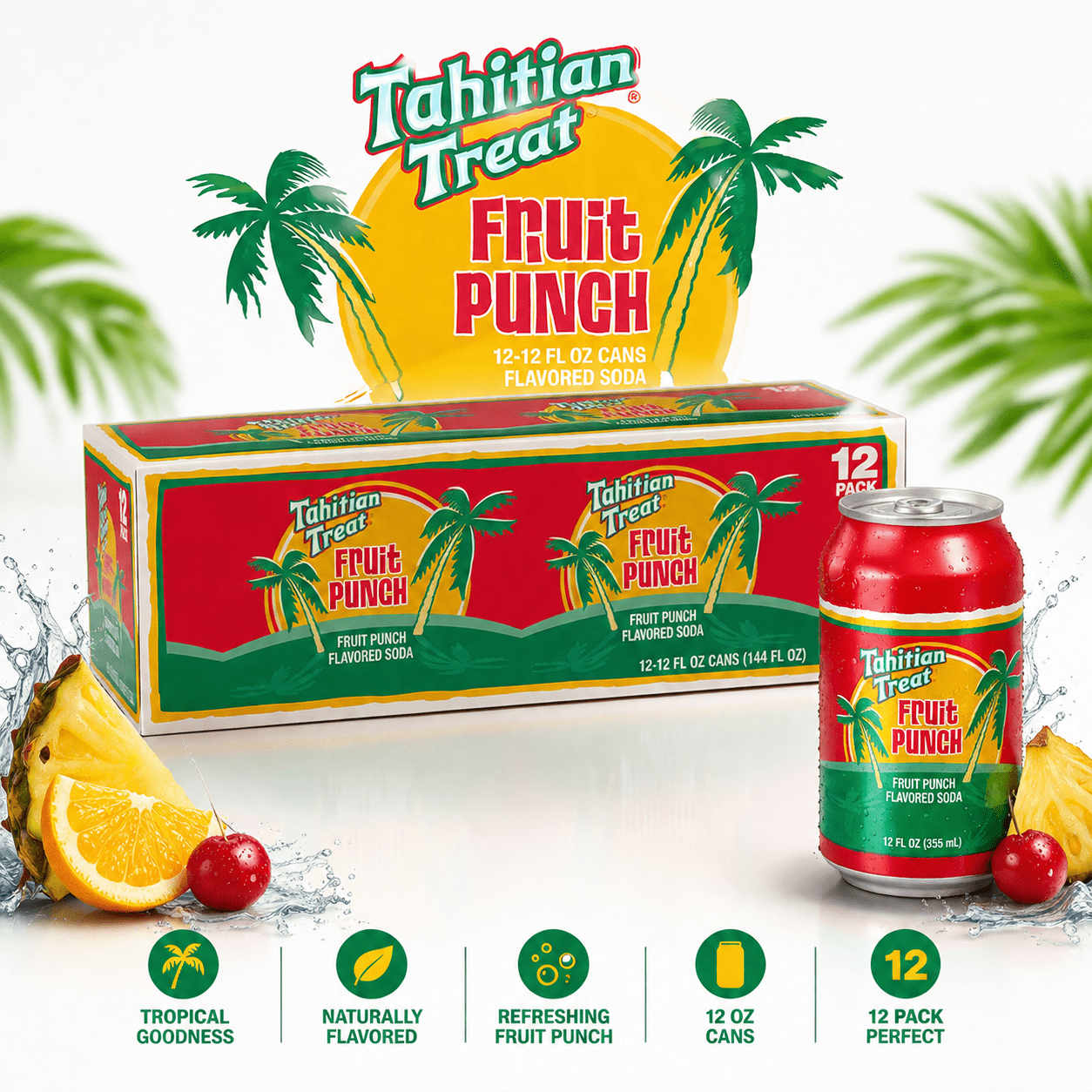 Tahitian Treat Fruit Punch Soda 12 fl oz Cans 12 Pack Tropical
