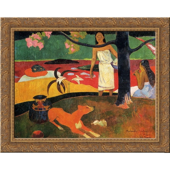Tahitian pastorale 24x20 Gold Ornate Wood Framed Canvas Art by Paul Gauguin