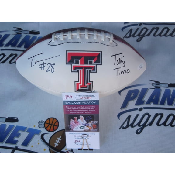 Tahj Brooks signed autographed Texas Tech TTU Red Raiders logo football w/ Tahj Time JSA COA