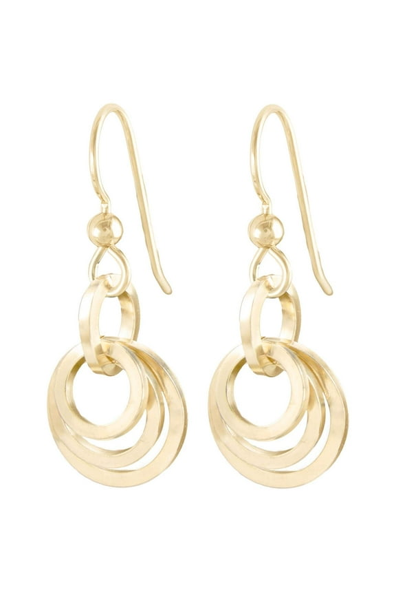 14kt Gold Filled Flat Circle French Wire Dangle Earrings Cute Yellow Gold Earrings for Women