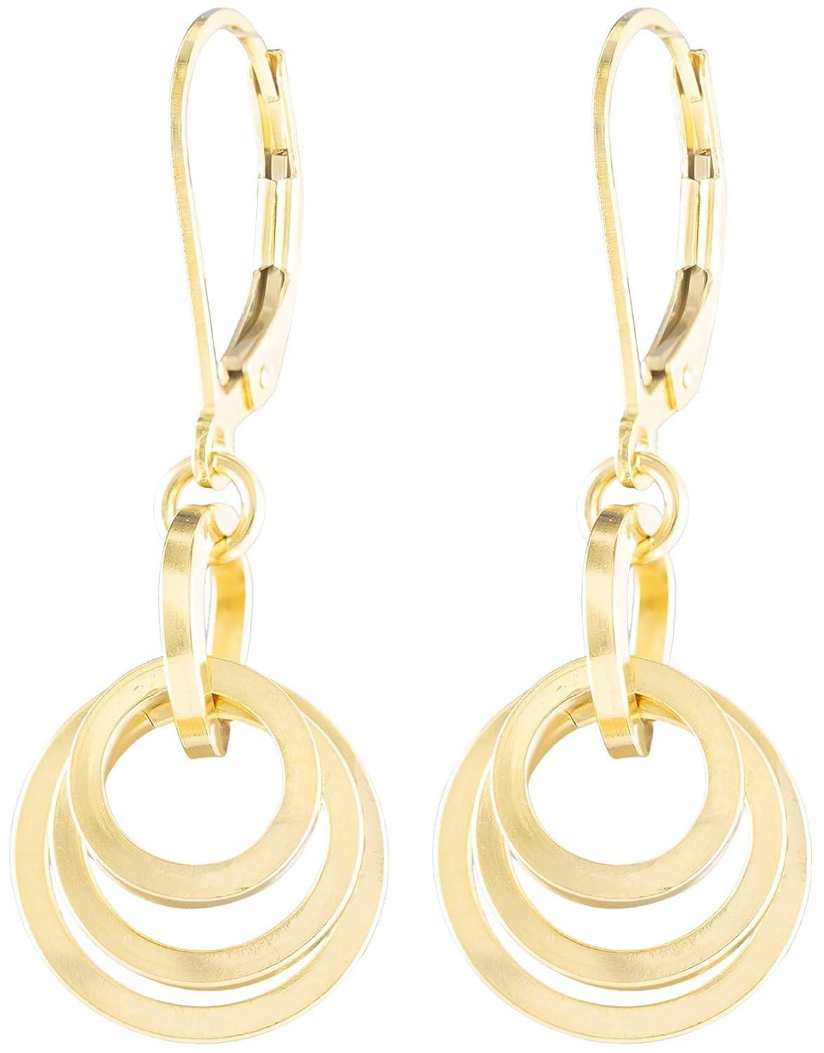Tahmi 14kt Gold Filled Flat Circle Leverback Dangle Earring Cute Yellow Gold Earrings for Women