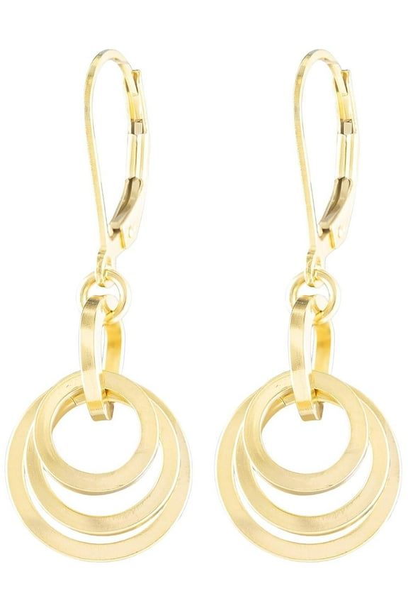 14kt Gold Filled Flat Circle Leverback Dangle Earring Cute Yellow Gold Earrings for Women