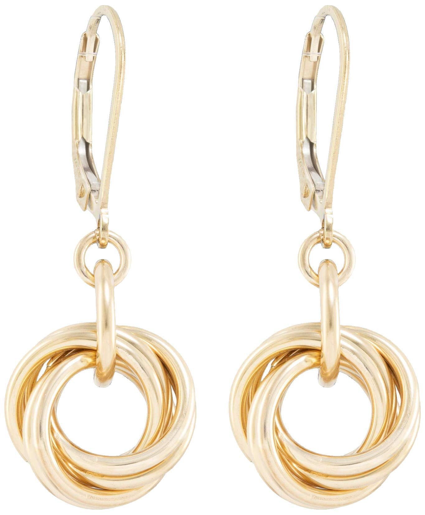 Dainty 14K Yellow Gold-Filled Simple Circle Love Knot Dangle Earrings Elegant Designer Jewelry Gift Idea for Classy Minimalist Women Leverback