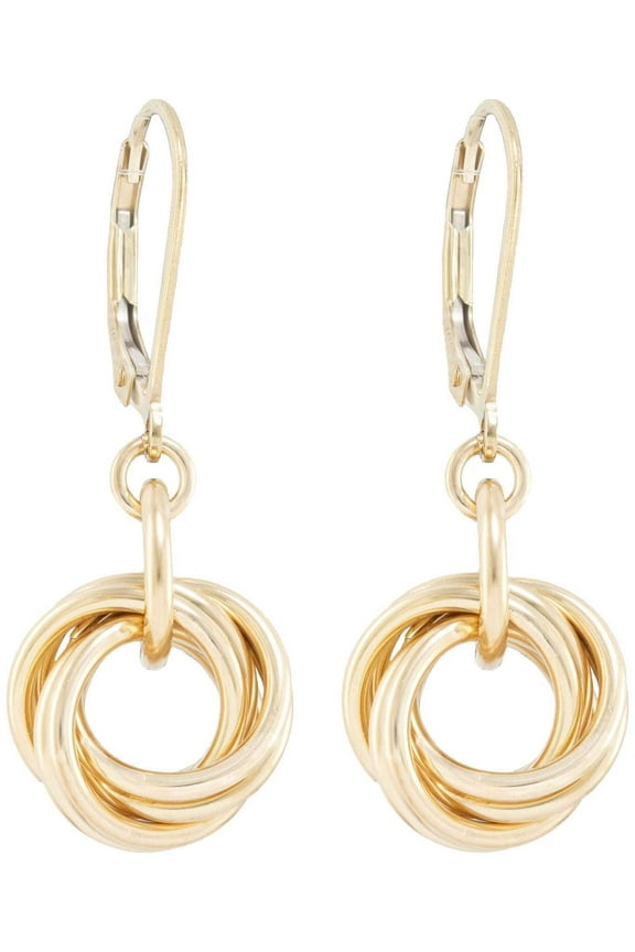 Dainty 14K Yellow Gold-Filled Simple Circle Love Knot Dangle Earrings Elegant Designer Jewelry Gift Idea for Classy Minimalist Women Leverback