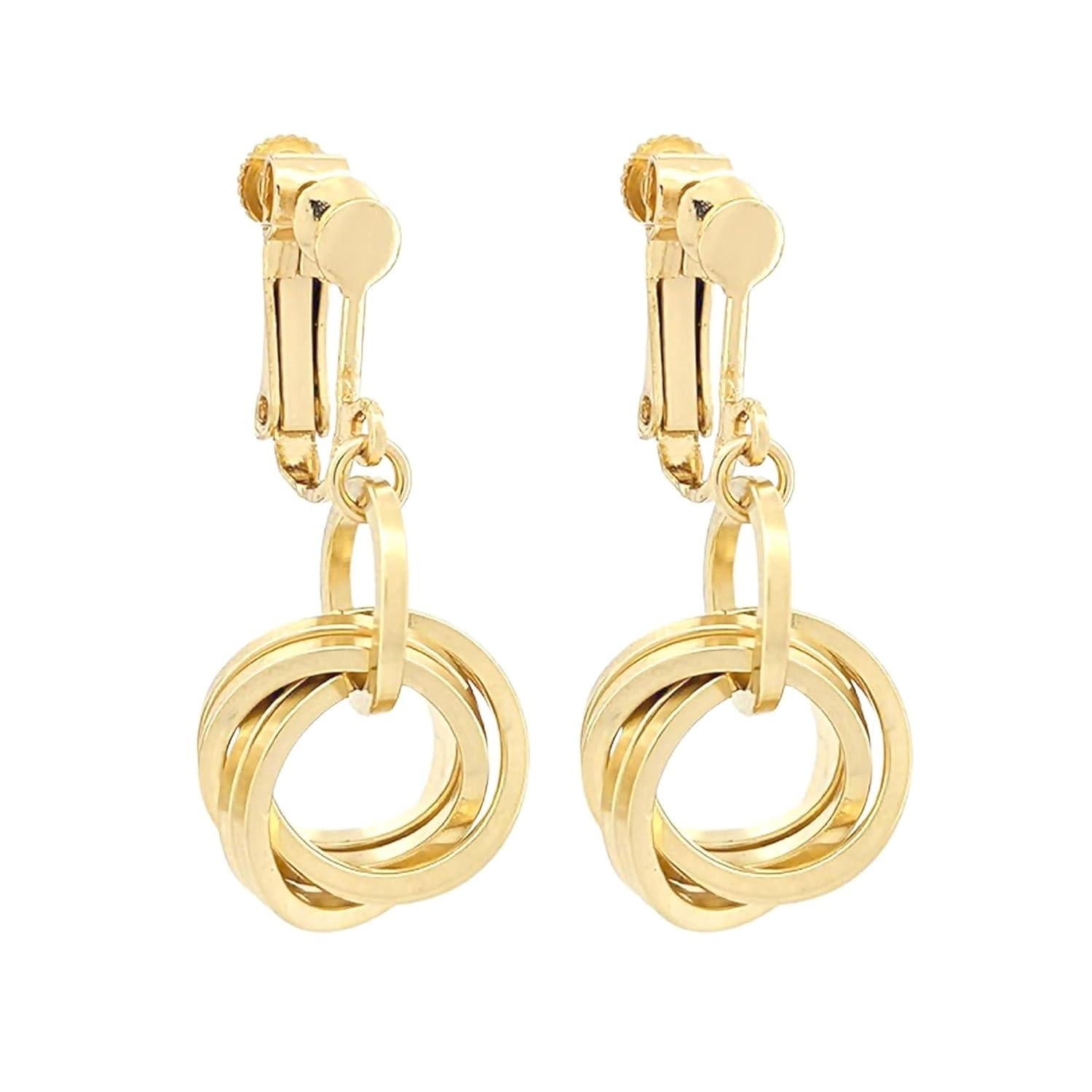 Tahmi Earrings for Women Clip On Love Knot Circle Dangle Earrings 14kt ...