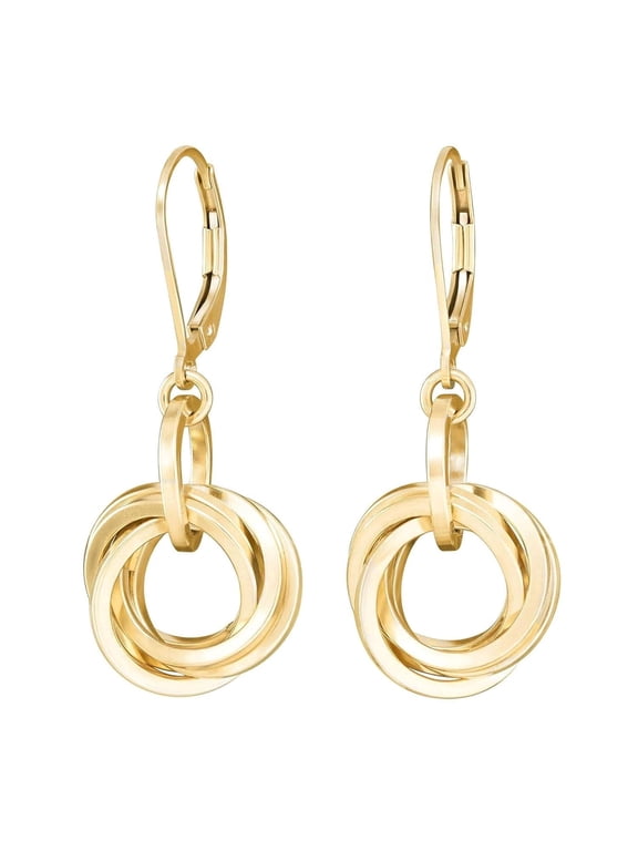 Gold Love Knot Leverback Dangle Earrings 14kt Gold Filled Circle Earrings for Women
