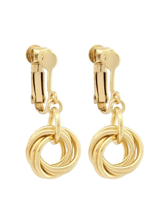 Love Knot Dangle Earrings 14kt Gold Filled Dainty Circle Clip on Earrings for Women