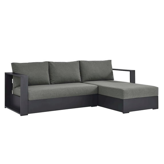 Modway Tahoe Outdoor Patio Powder-Coated Aluminum 2-Piece Right-Facing Chaise Sectional Sofa Set in Gray Charcoal