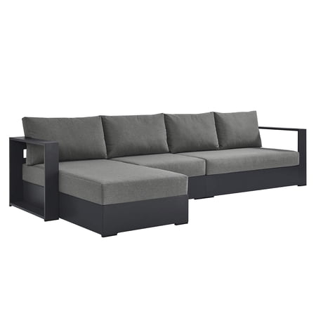 Modway Tahoe Outdoor Patio Powder-Coated Aluminum 3-Piece Left-Facing Chaise Sectional Sofa Set in Gray Charcoal