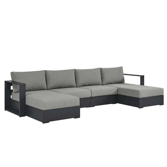 Modway Tahoe Outdoor Patio Powder-Coated Aluminum 4-Piece Sectional Sofa Set in Gray Gray