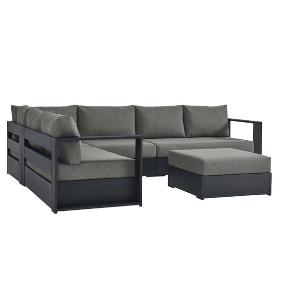 Modway Tahoe Aluminum Outdoor 5-Piece Sectional Sofa Set in Gray Charcoal