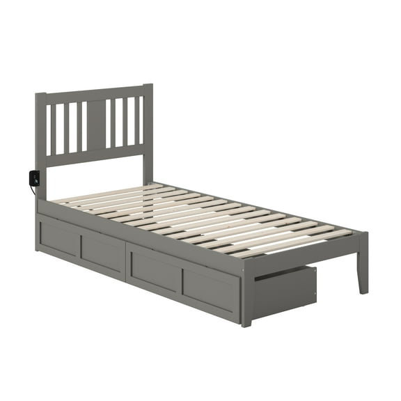 Tahoe Contemporary Wood Storage Slat Bed, Twin, Grey