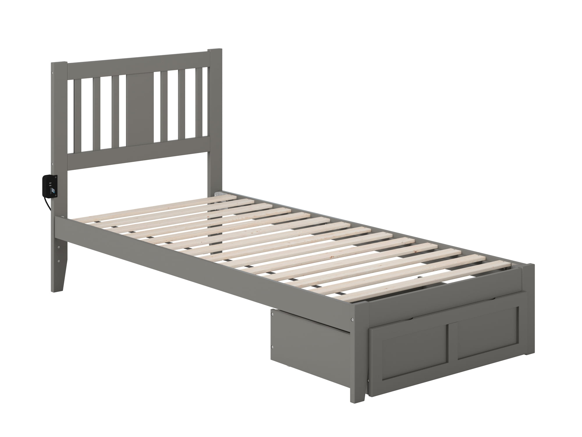 Tahoe Contemporary Wood Storage Slat Bed, Twin, Grey