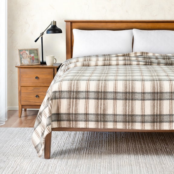 Tahoe Heavyweight Oversized Washable French Wool Plaid Twin Blanket, Deer