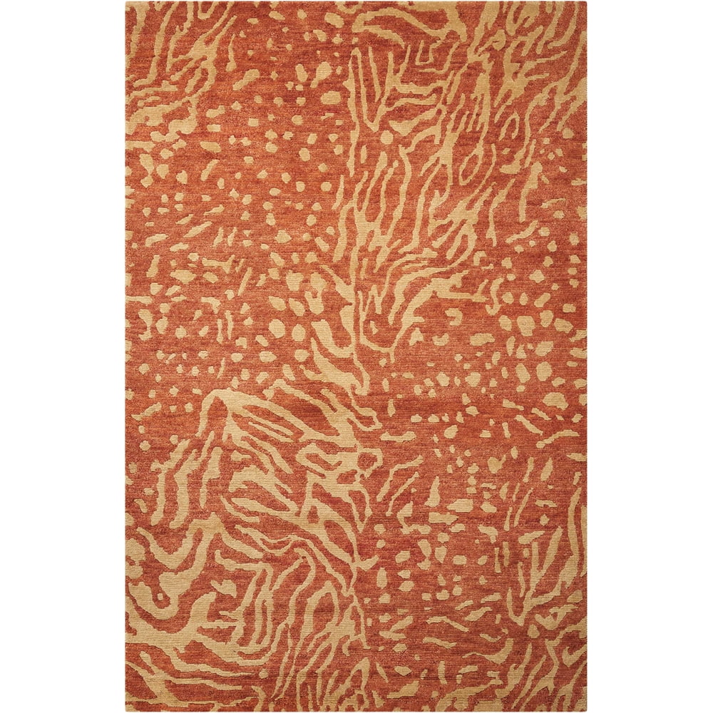 Rustic Elegance Rust/Beige Hand-Knotted Wool Runner Rug - 5'6" x 8'6"