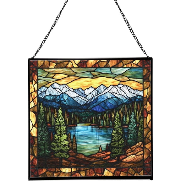 Tahoe National Forest-California Landscape Stained Glass Suncatcher, Square Window Suncatcher Window Decor Tiffany Style Wall Decor Hanging Art