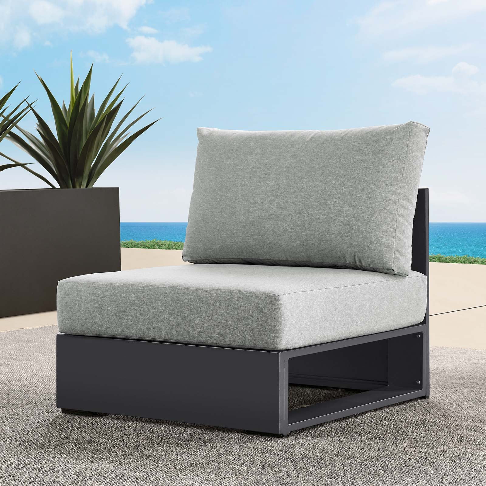 Gray Aluminum Armless Patio Chair with Weather-Resistant Cushions