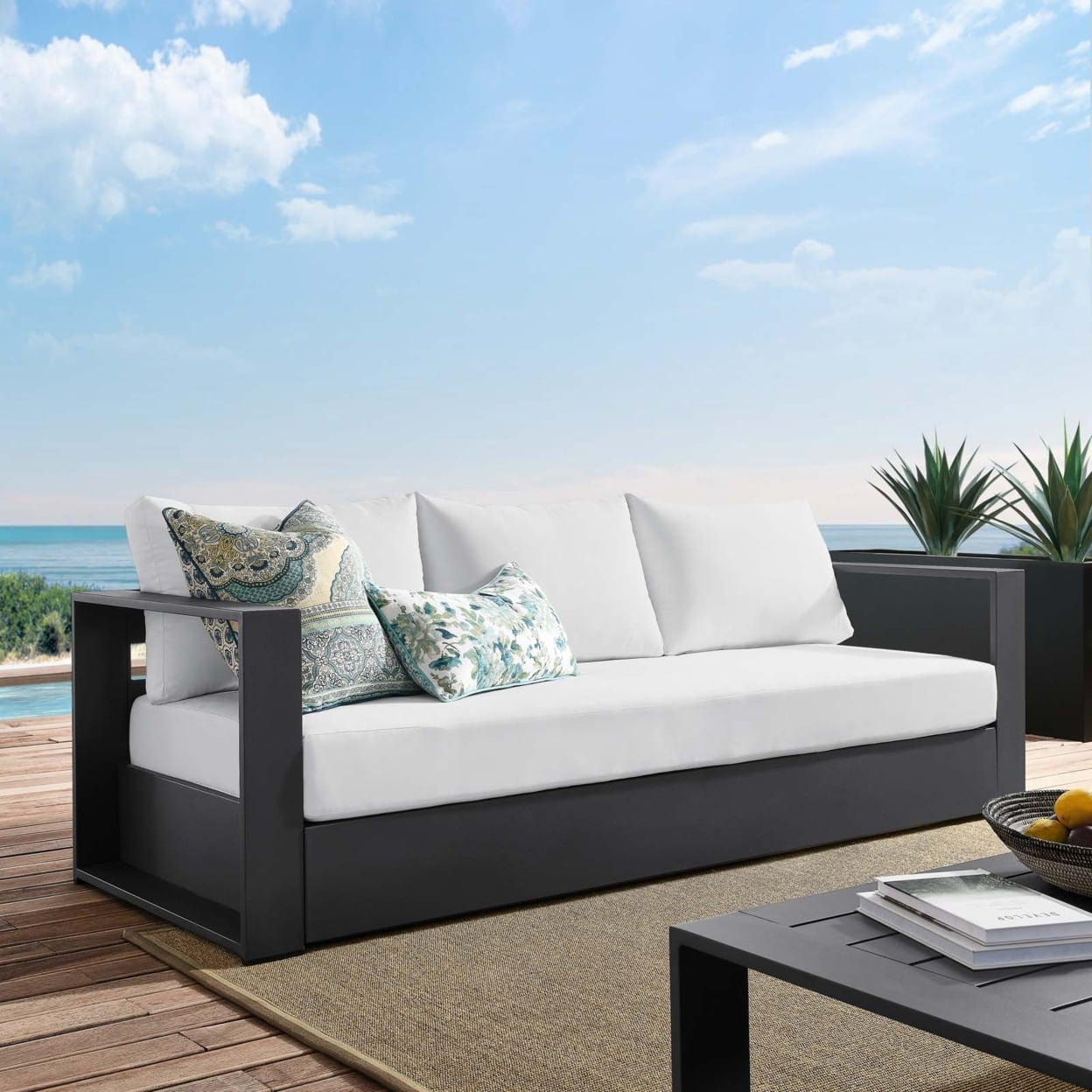 Tahoe Gray White Powder-Coated Aluminum Outdoor Sofa