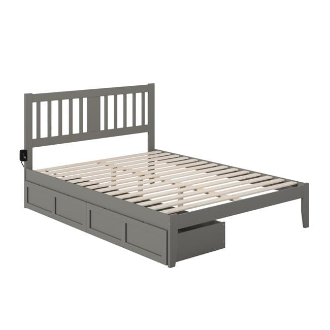 Gray Wood Queen Bed with Storage Drawers and Slats
