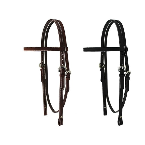 Tahoe Tack Double Stitched Flat Leather Western Browband Headstall - Full Horse / Black
