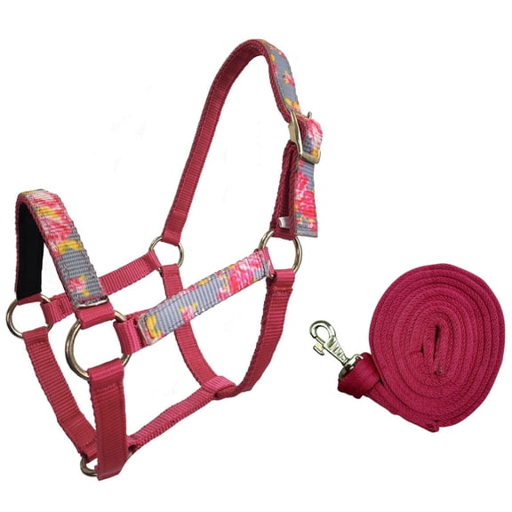Tahoe Tack Patterned Nylon Mini Horse Halters with Padded Noseband and Matching 7’ Soft Grip Lead Rope - 6 Month Warranty