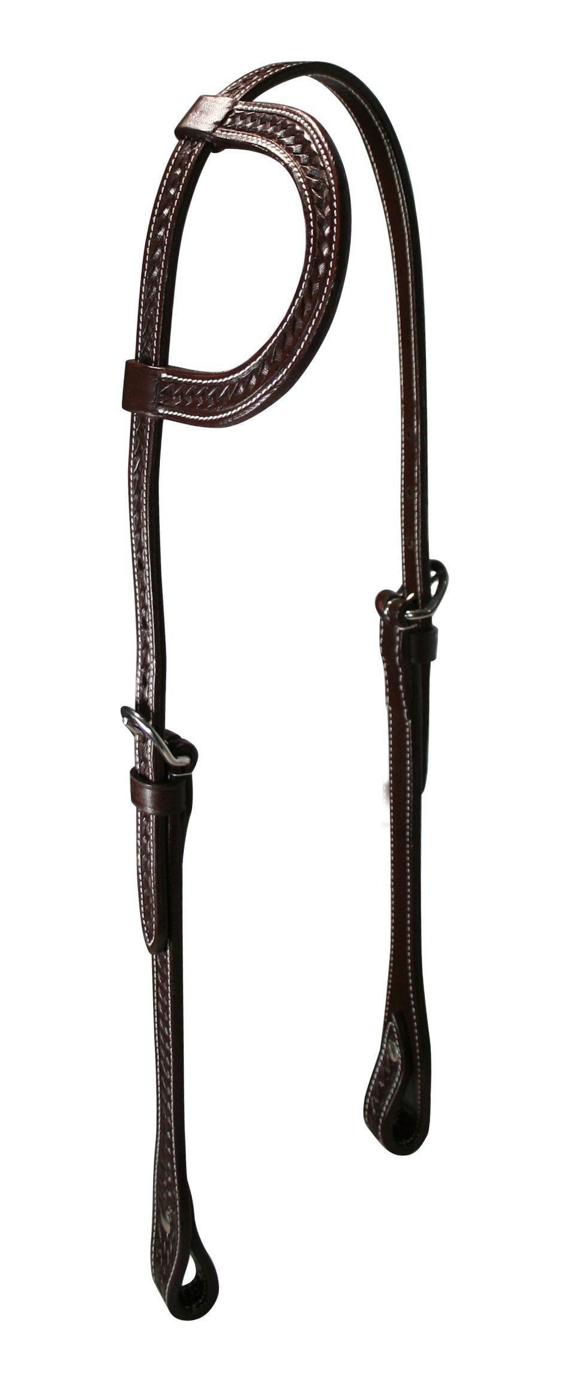 Tahoe Tack USA Leather Western Headstall - Basket Weave Hand-Tooled, Full Horse Size, With Chicago Screws